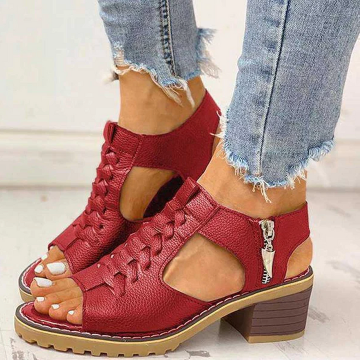 Kristin | Heeled Sandals with Block Heel and Zipper Closure