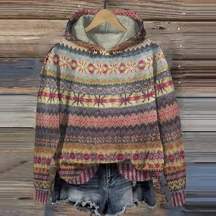 Leah | Ethnic Print Hoodie with Drawstring Hood and Long Sleeves