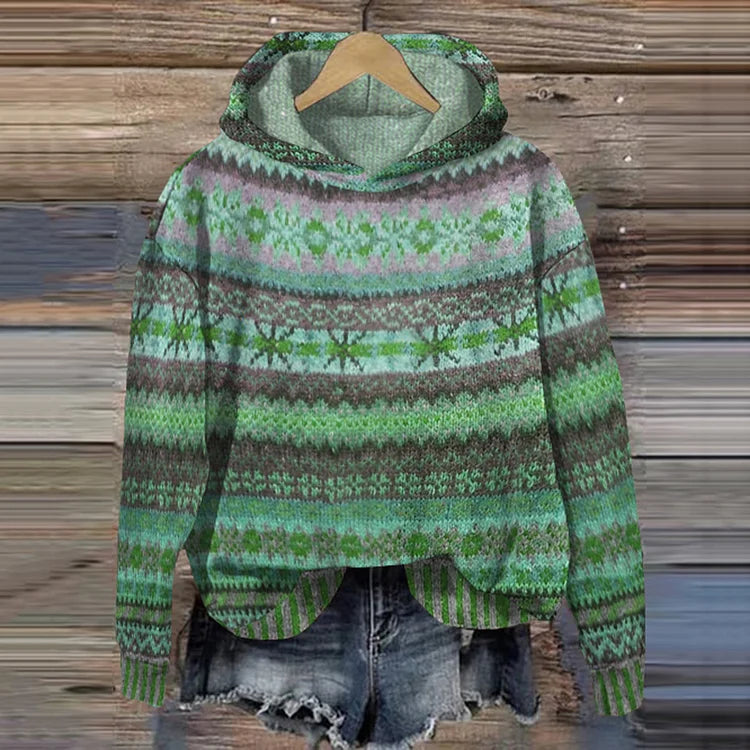 Leah | Ethnic Print Hoodie with Drawstring Hood and Long Sleeves