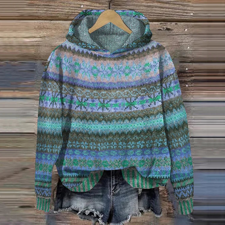 Leah | Ethnic Print Hoodie with Drawstring Hood and Long Sleeves