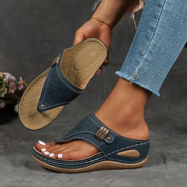 Leah | Orthopedic Slip On Sandals with Toe Post and Buckle Detail