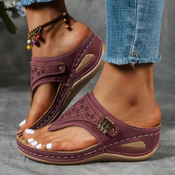 Leah | Orthopedic Slip On Sandals with Toe Post and Buckle Detail