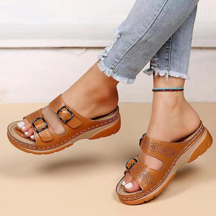 Leonora | Orthopedic Sandals with Double Buckle Straps and Open Toe