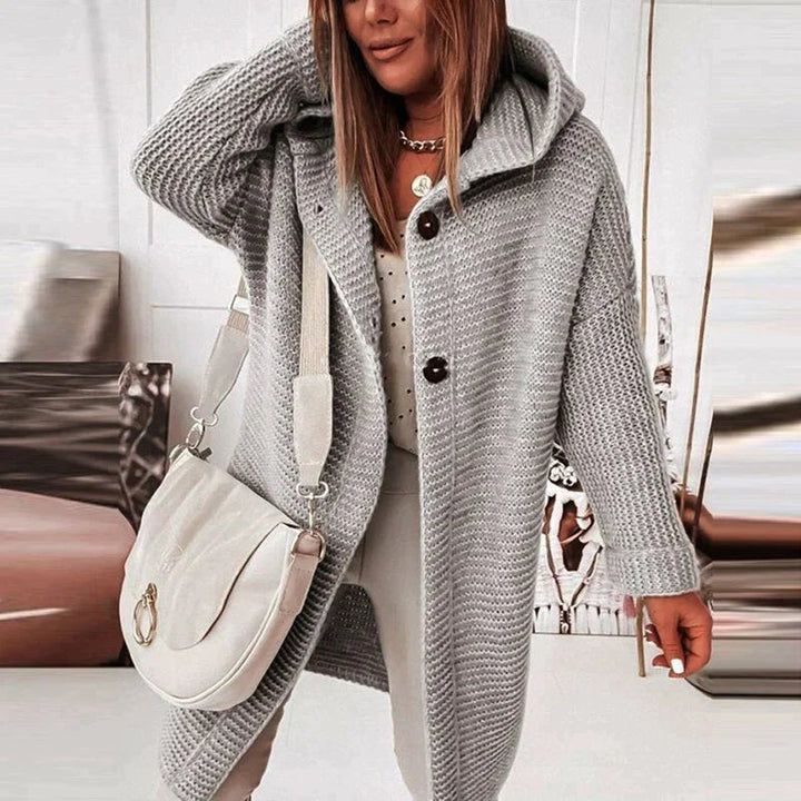 Linda | Hooded Cardigan with Button Closure and Ribbed Knit