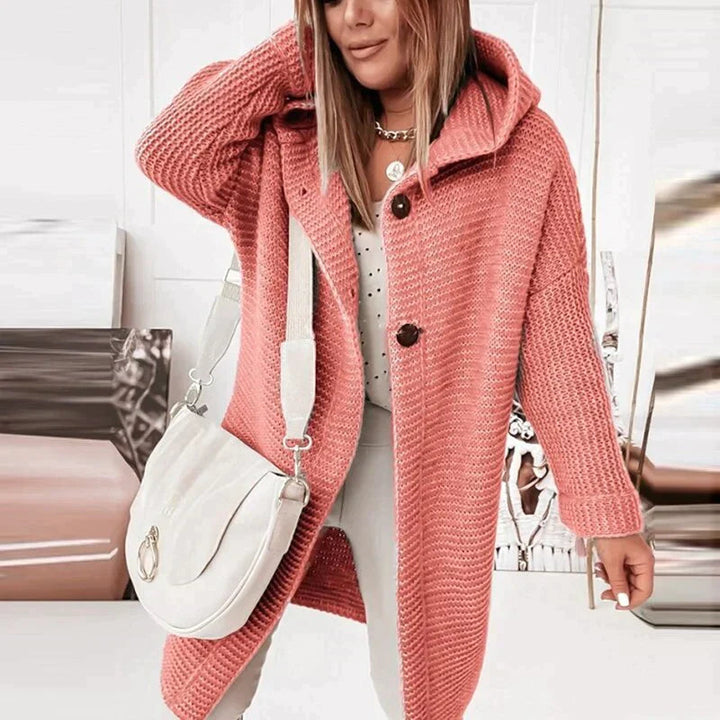 Linda | Hooded Cardigan with Button Closure and Ribbed Knit