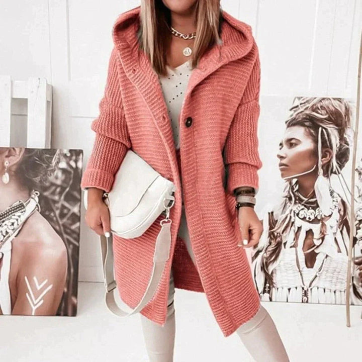 Linda | Hooded Cardigan with Button Closure and Ribbed Knit