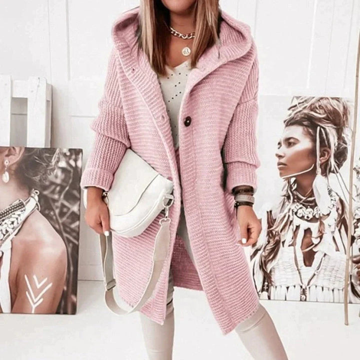 Linda | Hooded Cardigan with Button Closure and Ribbed Knit