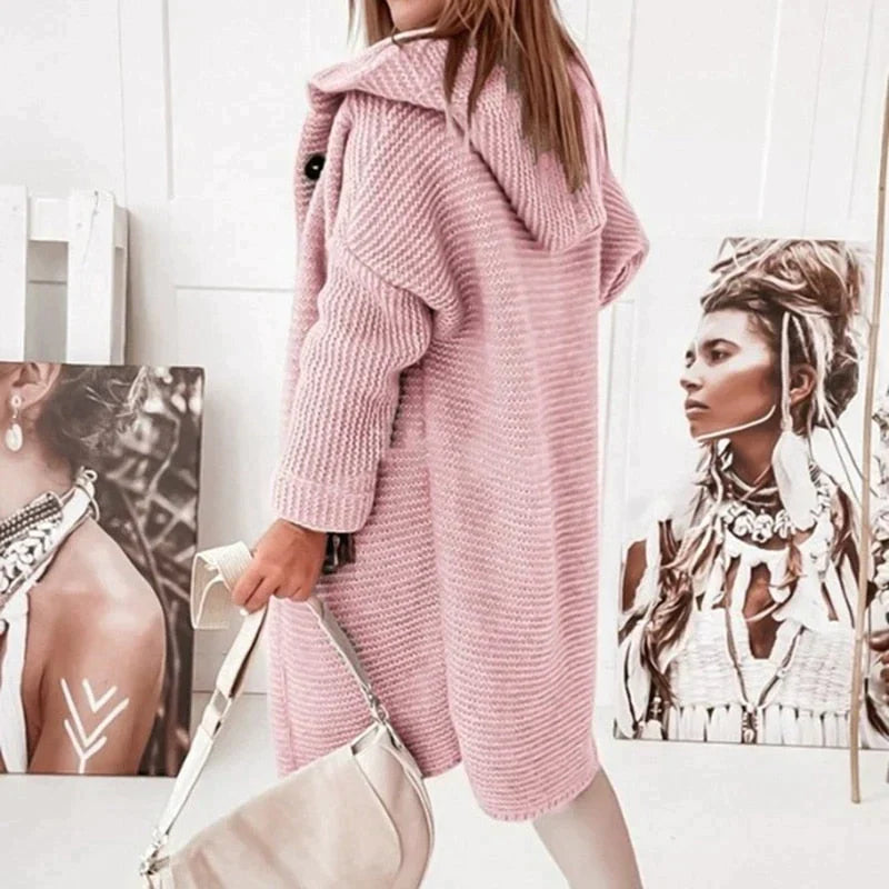 Linda | Hooded Cardigan with Button Closure and Ribbed Knit