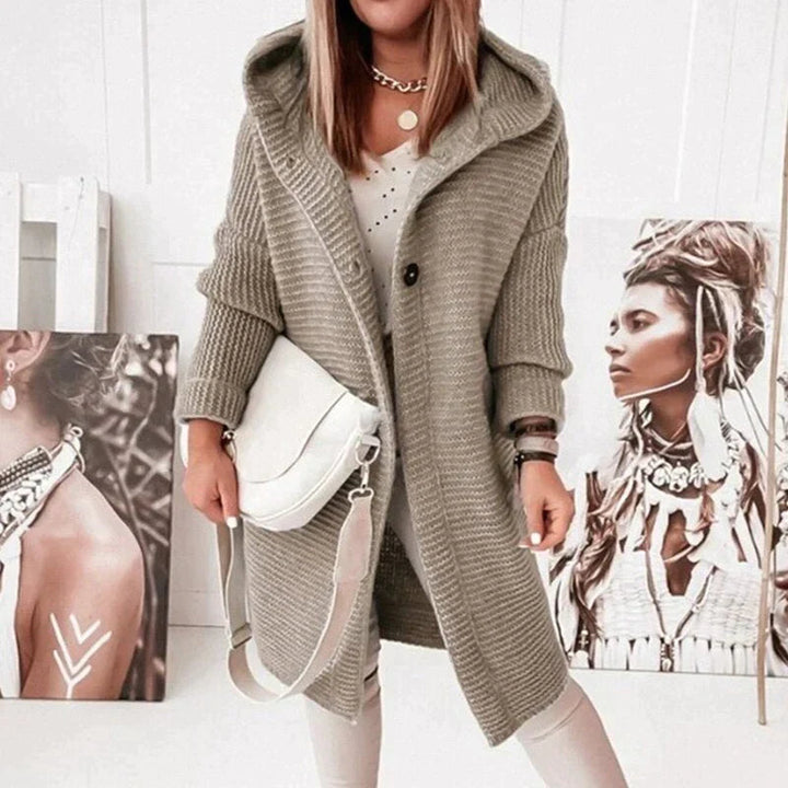 Linda | Hooded Cardigan with Button Closure and Ribbed Knit