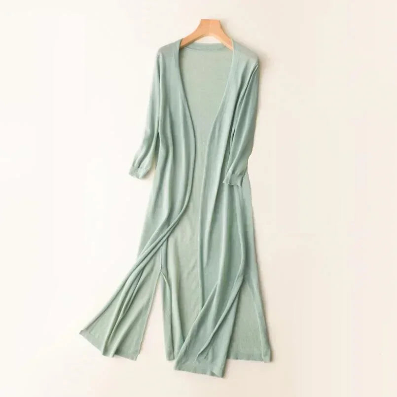 Lisa | Long Cardigan with Open Front and Side Slits