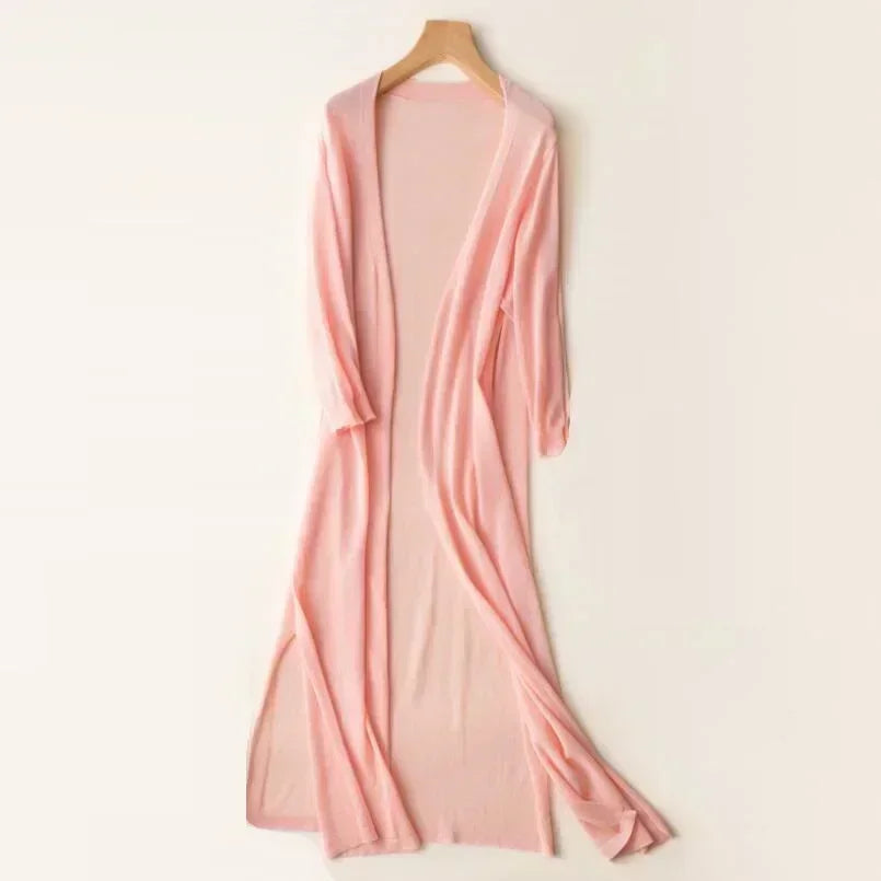 Lisa | Long Cardigan with Open Front and Side Slits