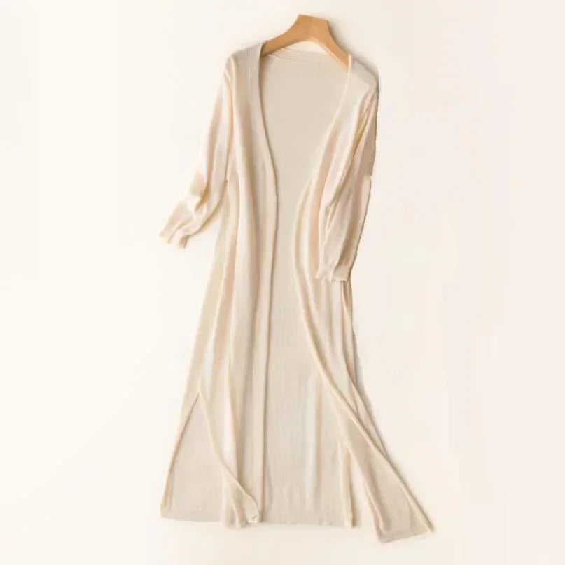 Lisa | Long Cardigan with Open Front and Side Slits