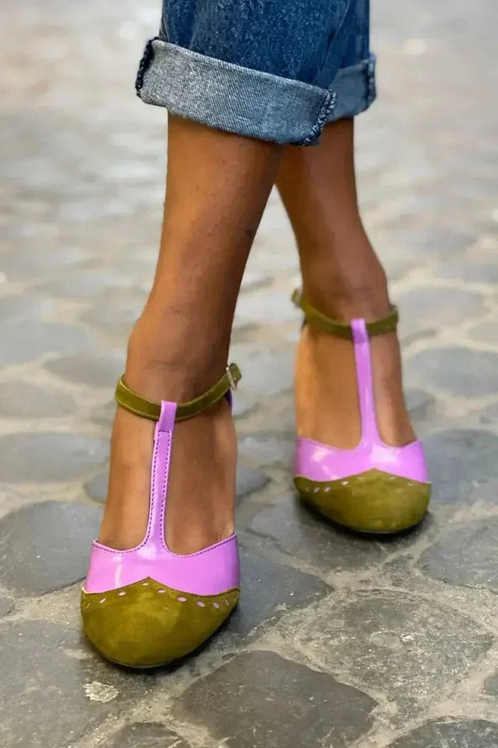 Loretta | T-Bar Sandals with Ankle Strap and Block Heel