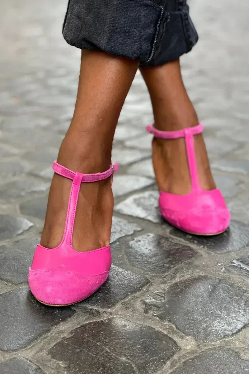 Loretta | T-Bar Sandals with Ankle Strap and Block Heel