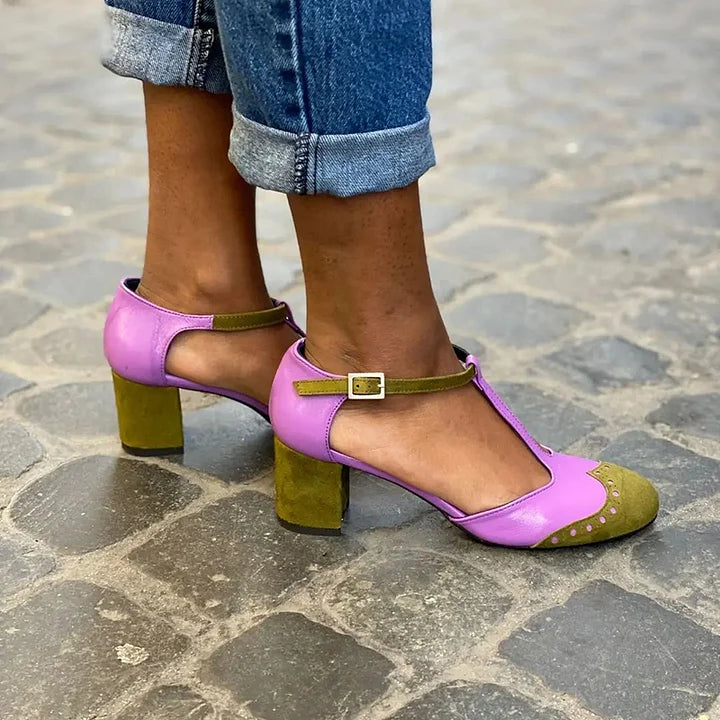 Loretta | T-Bar Sandals with Ankle Strap and Block Heel