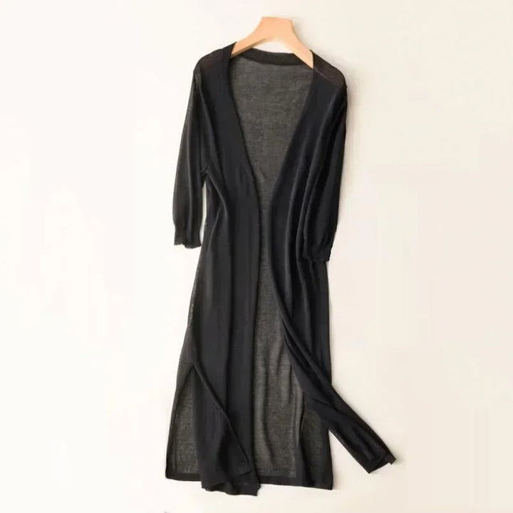 Lorraine | Long Cardigan with Open Front and Side Slits