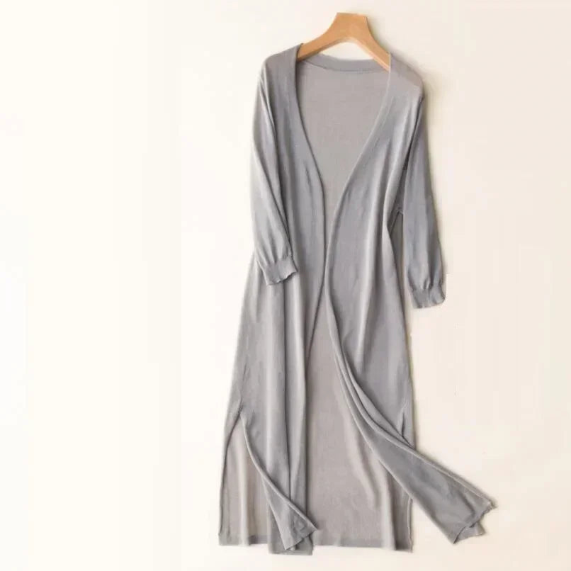 Lorraine | Long Cardigan with Open Front and Side Slits