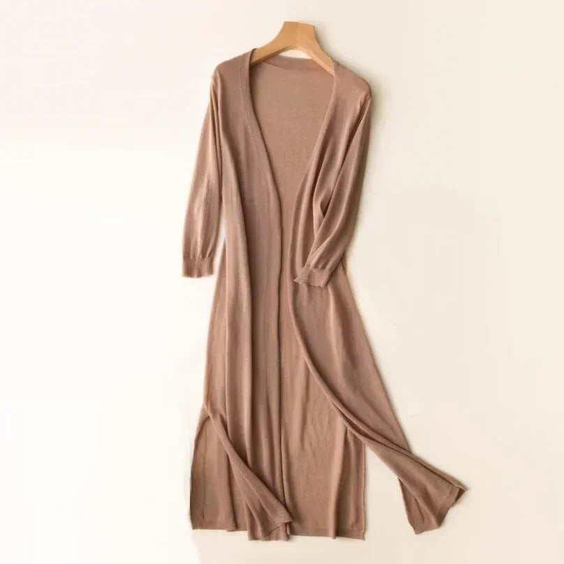 Lorraine | Long Cardigan with Open Front and Side Slits