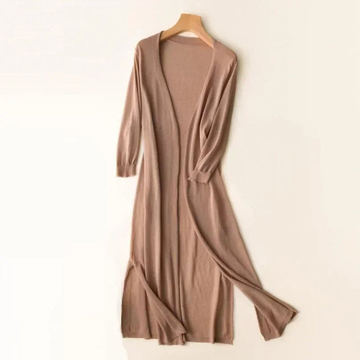 Lorraine | Long Cardigan with Open Front and Side Slits