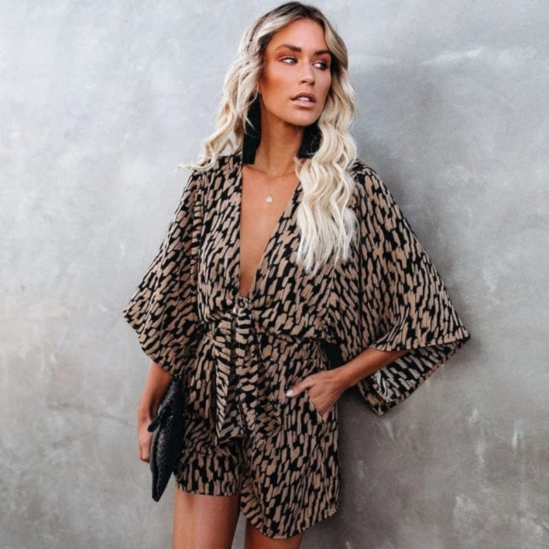 Lorraine | mini dress with V Neck and Wide Leg Shorts