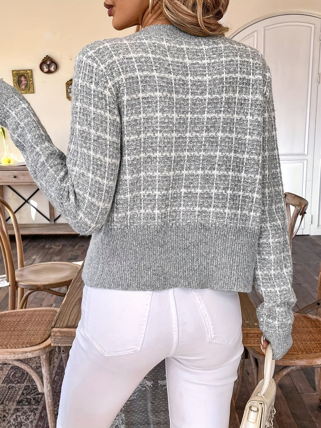 Lucille | Button Front Cardigan with Textured Knit and Ribbed Trim