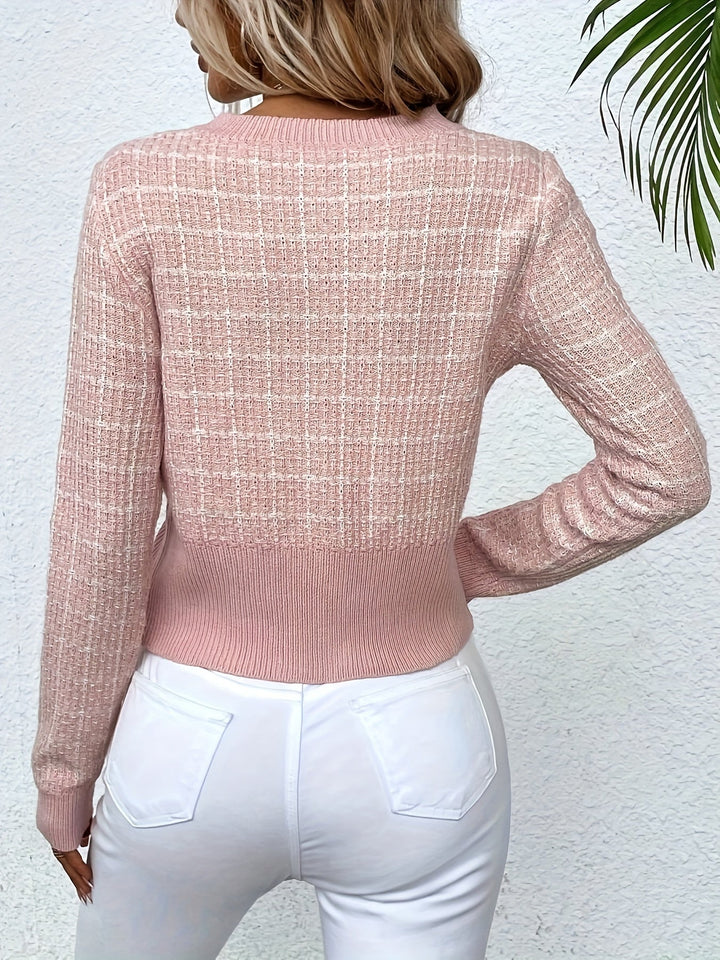 Lucille | Button Front Cardigan with Textured Knit and Ribbed Trim