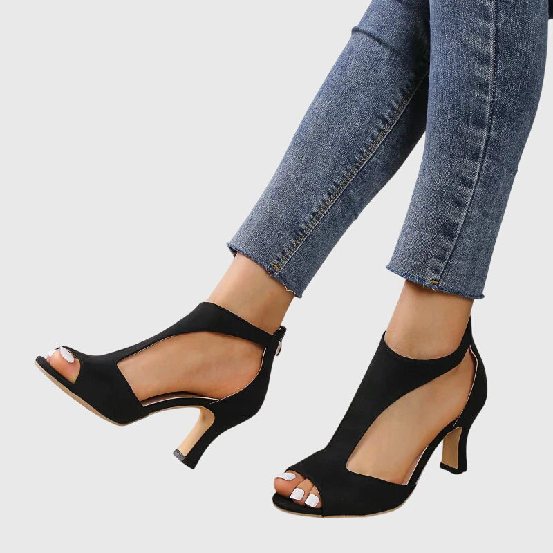 Lydia | Orthopedic Heeled Sandals with Peep Toe and Cut-out Detail