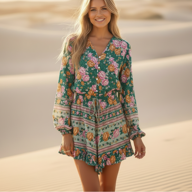 Mabel | Floral Mini Dress with V Neck and Long Sleeves