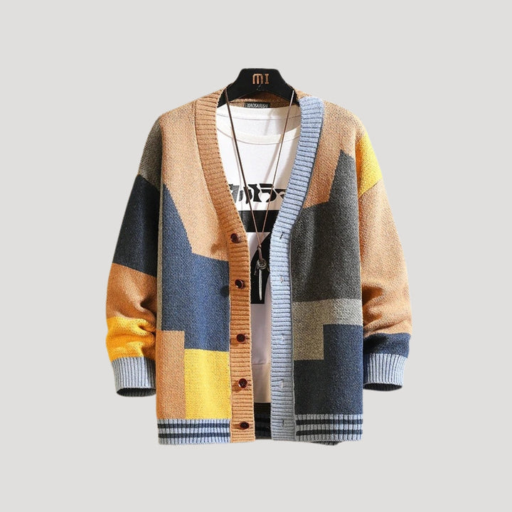 Margaux | Colorblock Button Cardigan with V Neck and Long Sleeves