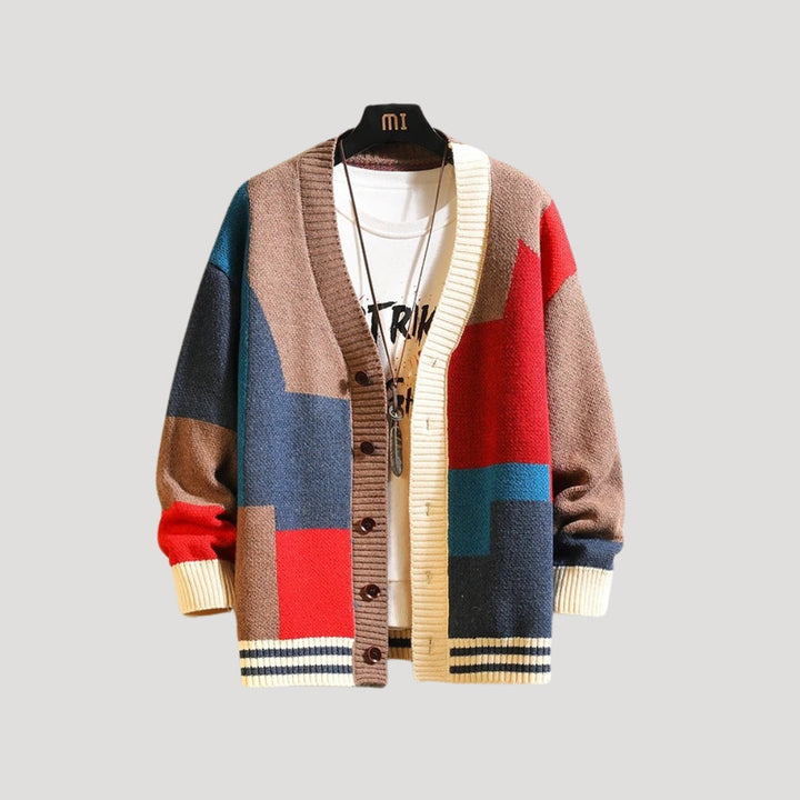 Margaux | Colorblock Button Cardigan with V Neck and Long Sleeves