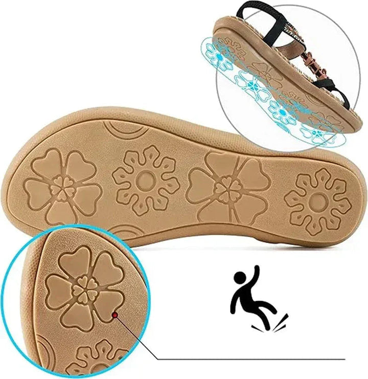 Marjorie | Bohemian Style Flat Sandals with Embellished Straps and Ankle Strap