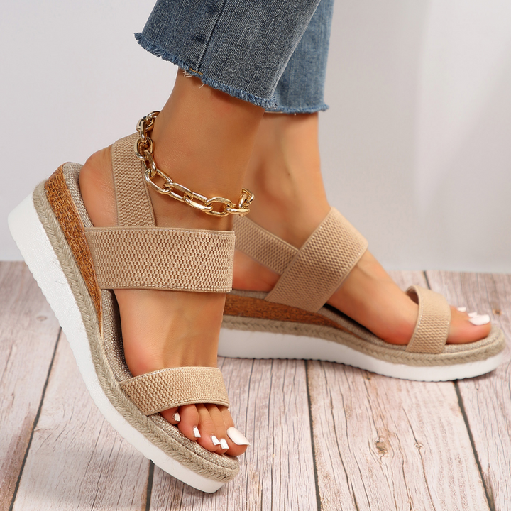 Marjorie | Woven Platform Sandals with Elastic Straps and Cork Detail