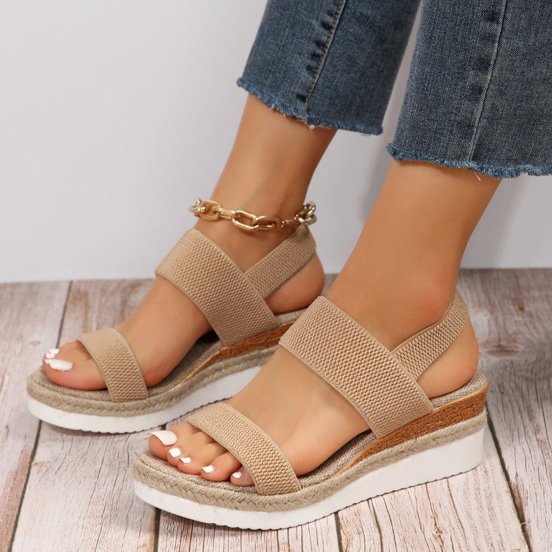 Marjorie | Woven Platform Sandals with Elastic Straps and Cork Detail