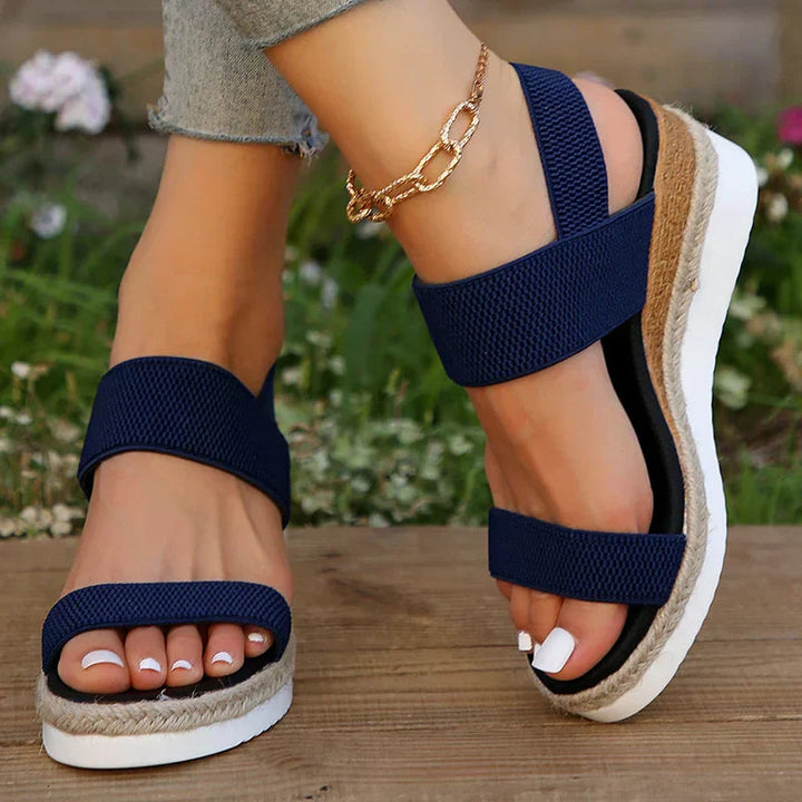 Marjorie | Woven Platform Sandals with Elastic Straps and Cork Detail