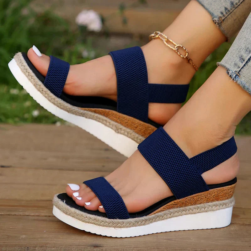 Marjorie | Woven Platform Sandals with Elastic Straps and Cork Detail