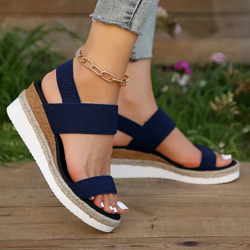 Marjorie | Woven Platform Sandals with Elastic Straps and Cork Detail