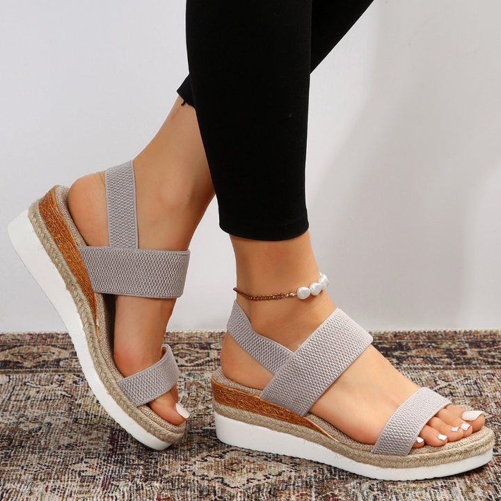 Marjorie | Woven Platform Sandals with Elastic Straps and Cork Detail
