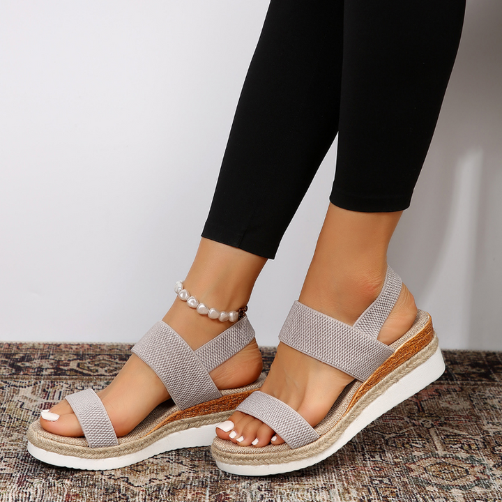 Marjorie | Woven Platform Sandals with Elastic Straps and Cork Detail
