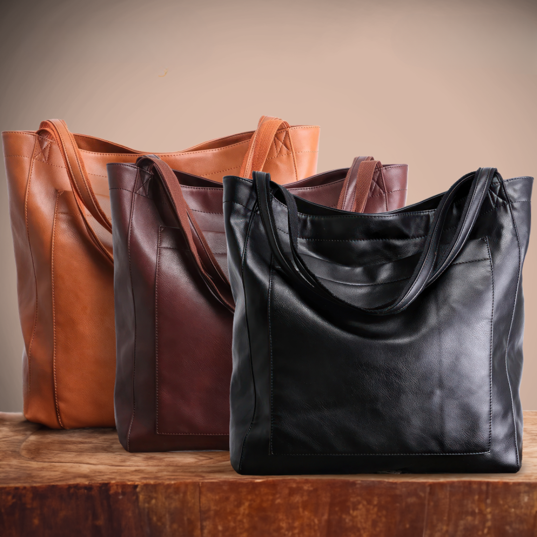 Mary | Leather Tote Bag with Shoulder Straps and Exterior Pocket