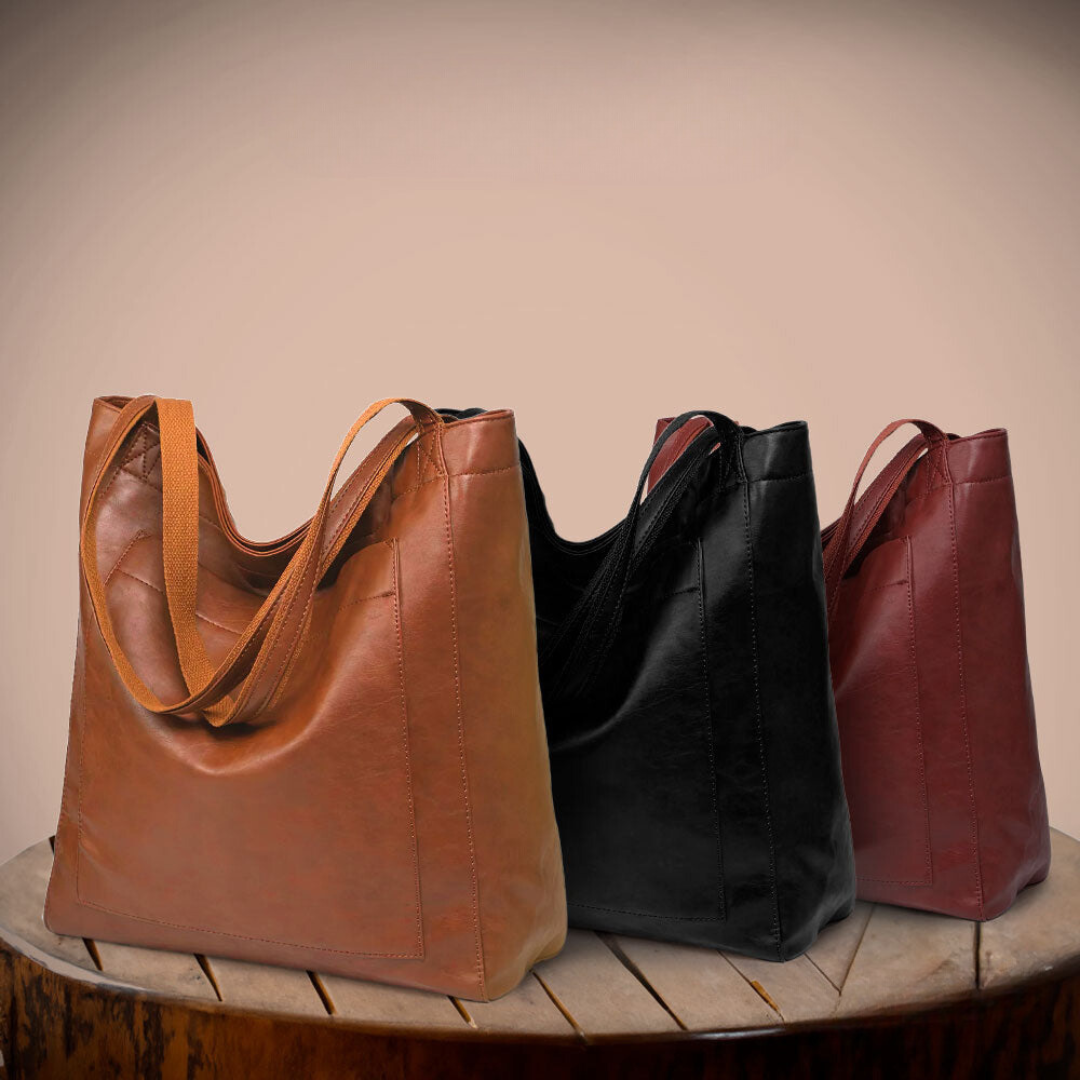 Mary | Leather Tote Bag with Shoulder Straps and Exterior Pocket