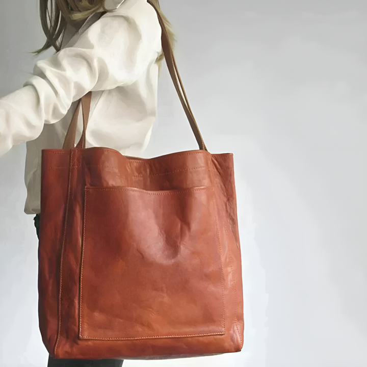 Mary | Leather Tote Bag with Shoulder Straps and Exterior Pocket