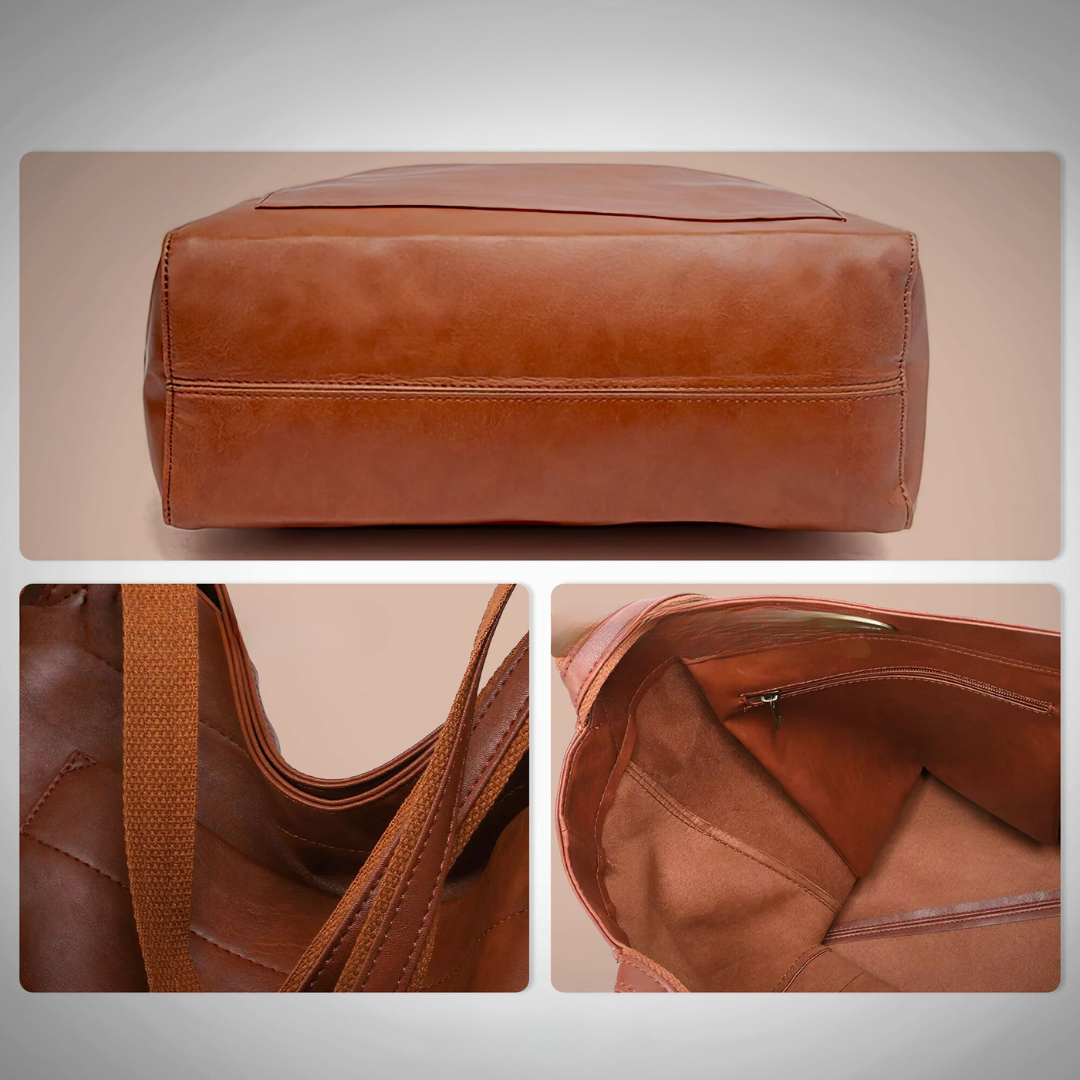 Mary | Leather Tote Bag with Shoulder Straps and Exterior Pocket