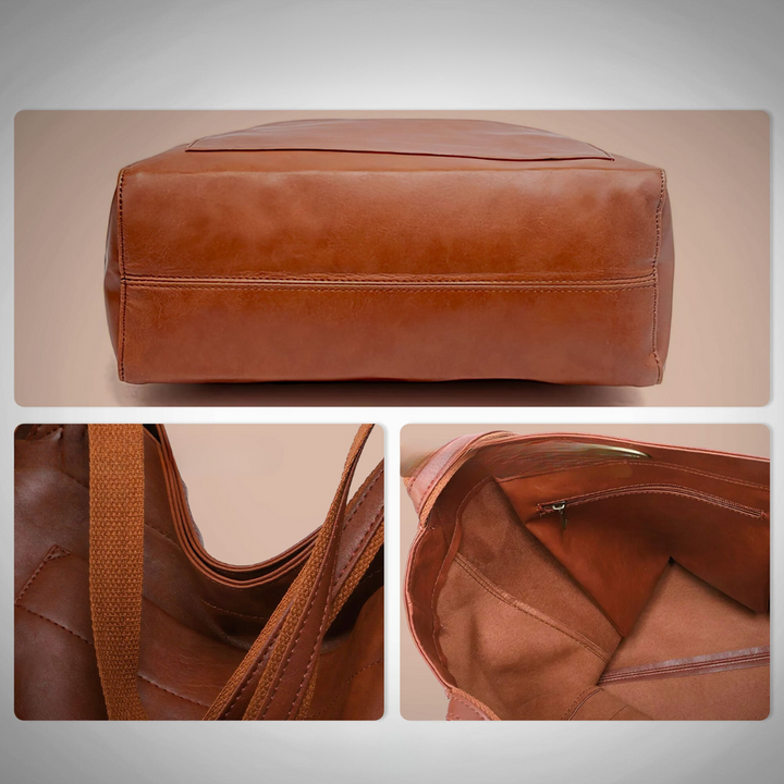 Mary | Leather Tote Bag with Shoulder Straps and Exterior Pocket