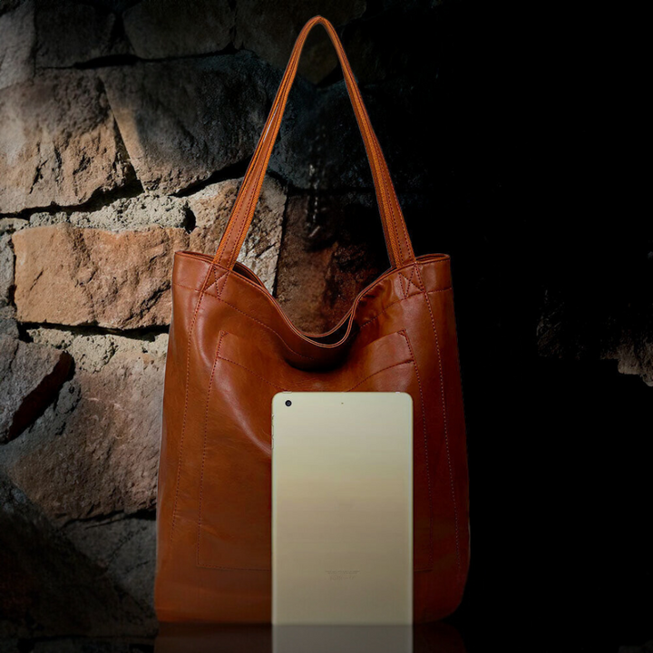 Mary | Leather Tote Bag with Shoulder Straps and Exterior Pocket