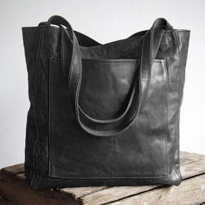 Mary | Leather Tote Bag with Shoulder Straps and Exterior Pocket