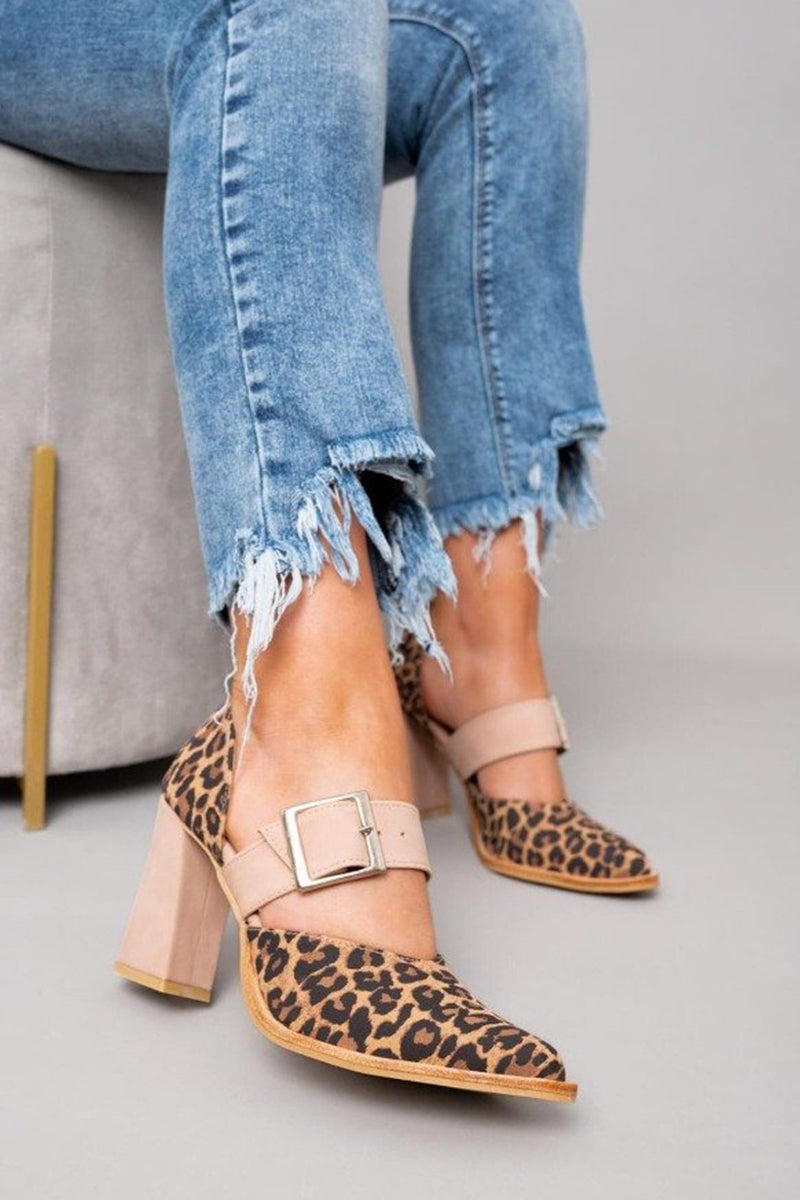 Mary | Leopard Print Block Heel Pumps with Buckle Strap