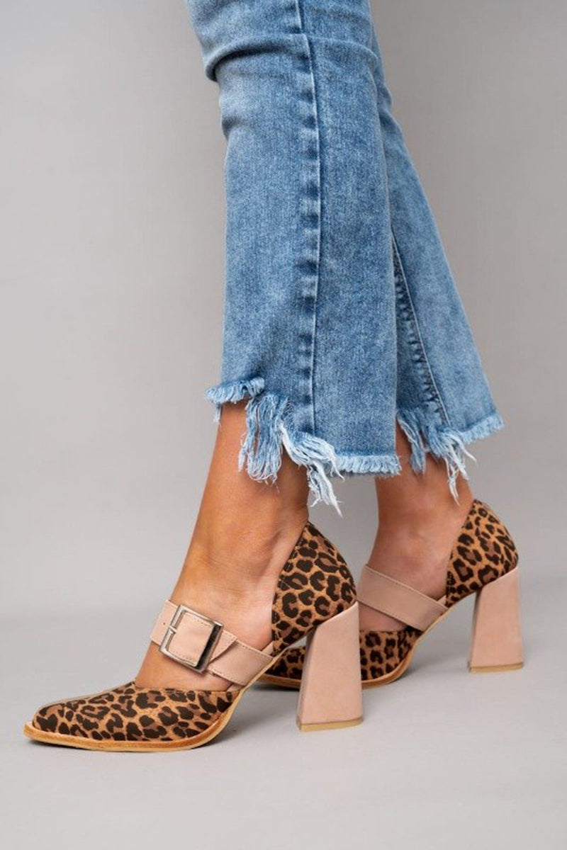 Mary | Leopard Print Block Heel Pumps with Buckle Strap