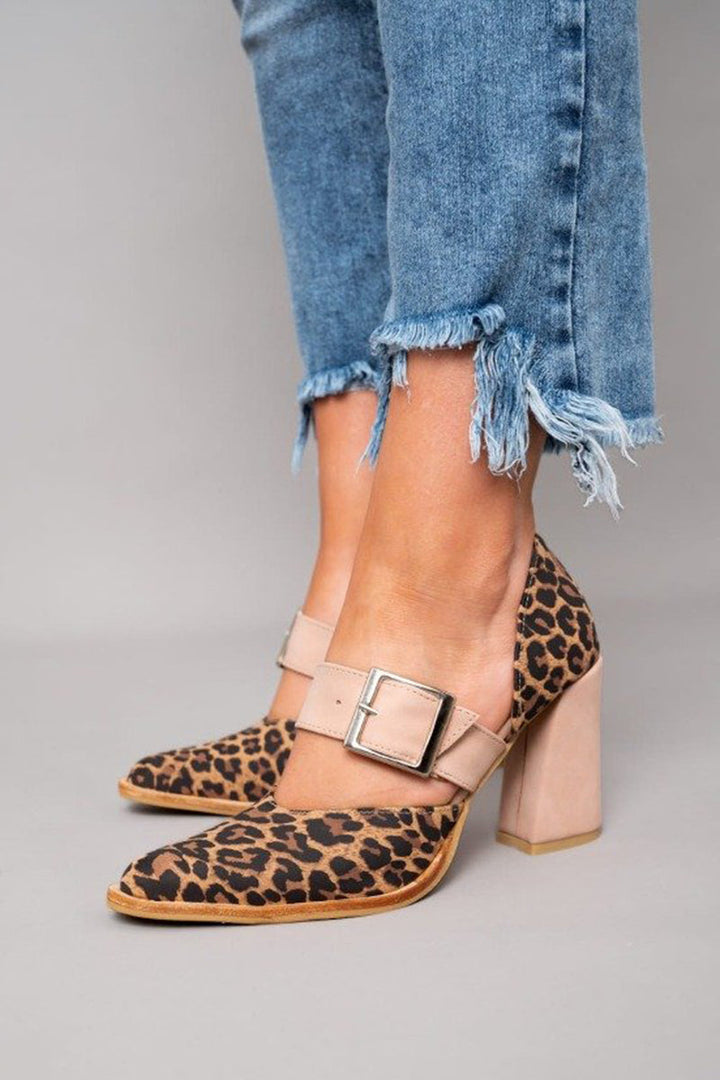 Mary | Leopard Print Block Heel Pumps with Buckle Strap
