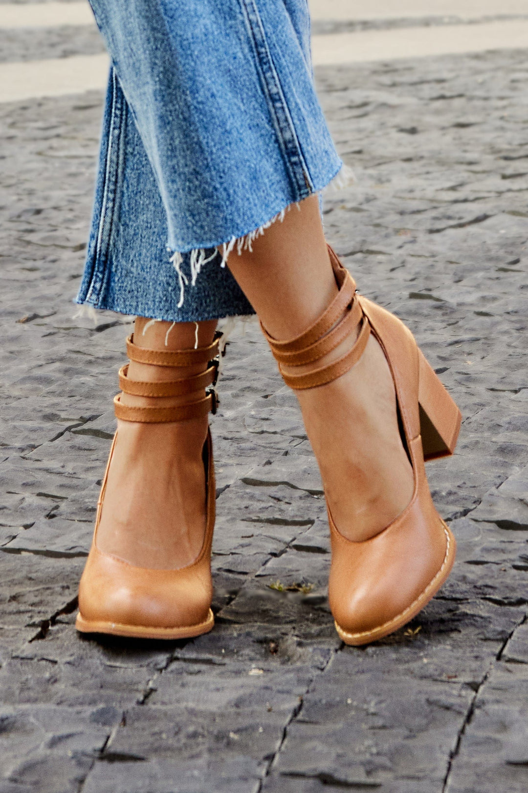 Michelle | Block Heel Sandals with Triple Strap and Buckle Closure