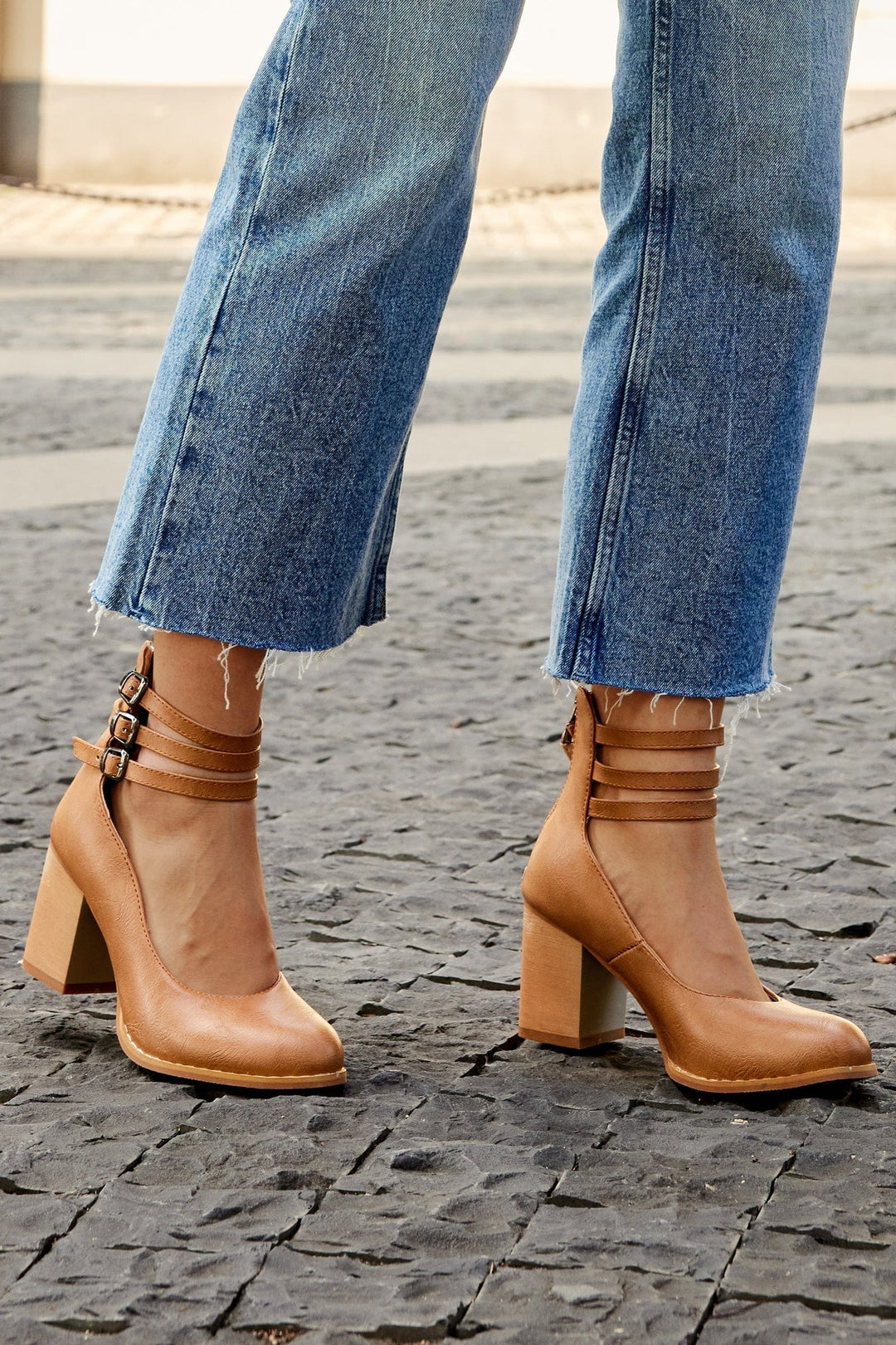 Michelle | Block Heel Sandals with Triple Strap and Buckle Closure